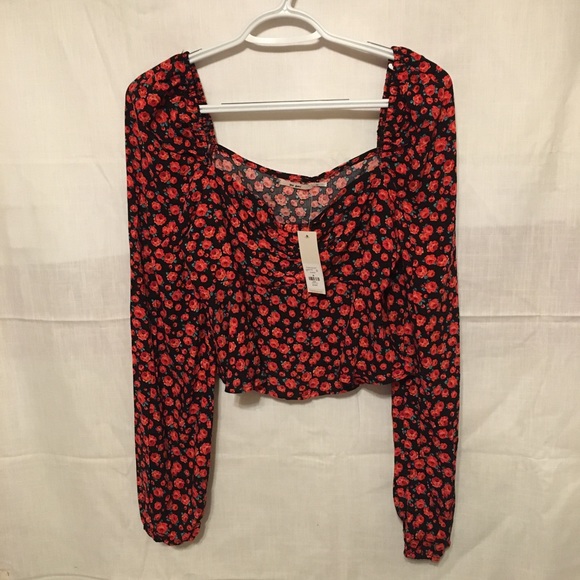 Francesca’s Mi Ami Women’s Floral Print Crop Blouse - Picture 9 of 9